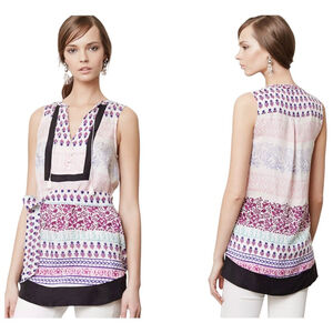 Maeve by Anthropologie Size 10 Istmo Silk Sleeveless Multicolor Tunic Top Boho